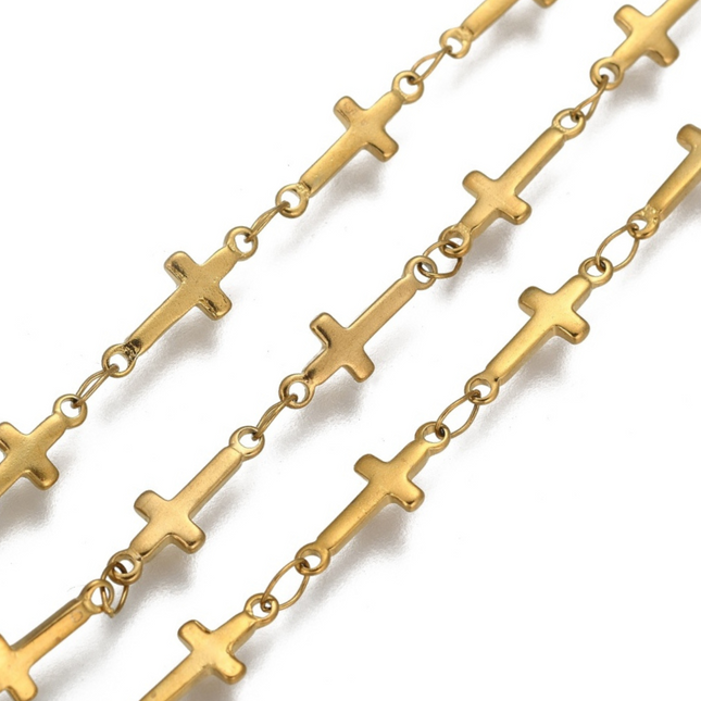 Gold Cross Link Chain By the Foot - PVD Stainless Steel