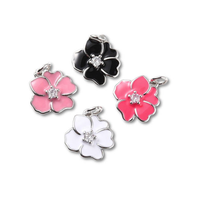 Flower Colored Silver Charm - Assorted