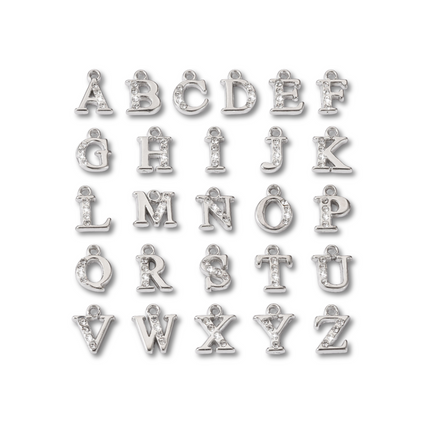 Silver Rhinestone Letter Initial Charm Set