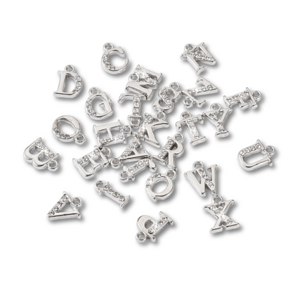 Silver Rhinestone Letter Initial Charm Set