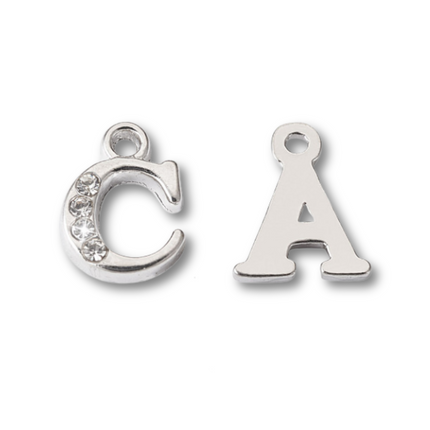 Silver Rhinestone Letter Initial Charm Set