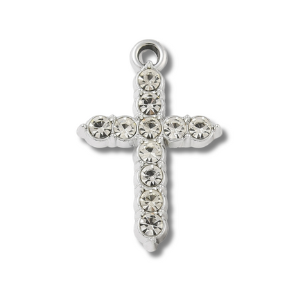 Cross Rhinestone Silver Charm