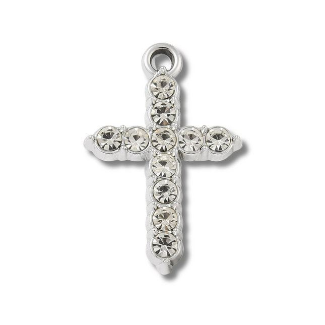 Cross Rhinestone Silver Charm