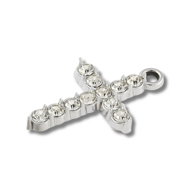 Cross Rhinestone Silver Charm