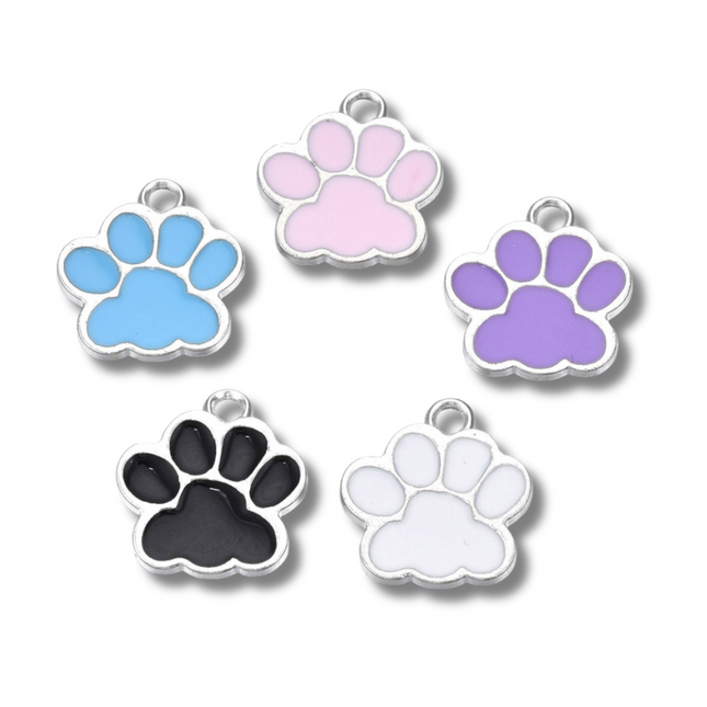Paw Print Colored Silver Charm