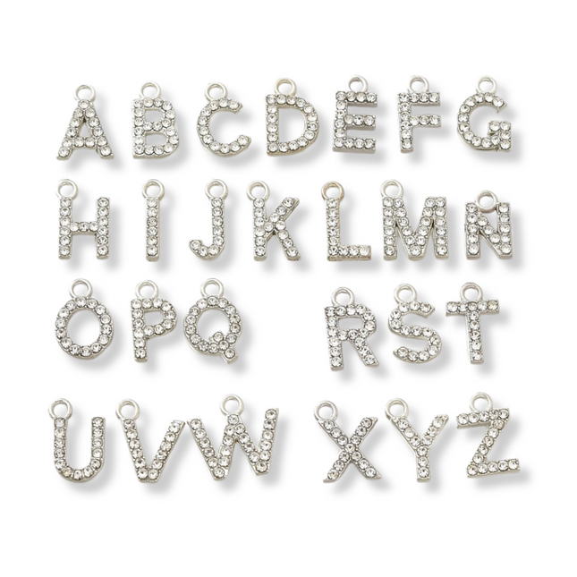 Initial Silver Rhinestone Charm