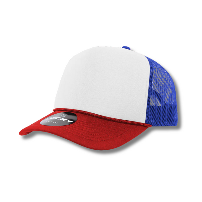 Decky 5 Panel Foam Trucker Hat - Red, White & Royal Blue