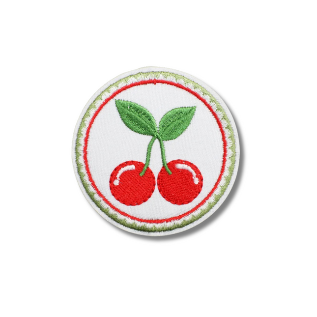 Cherry Round Embroidered Iron On Patch