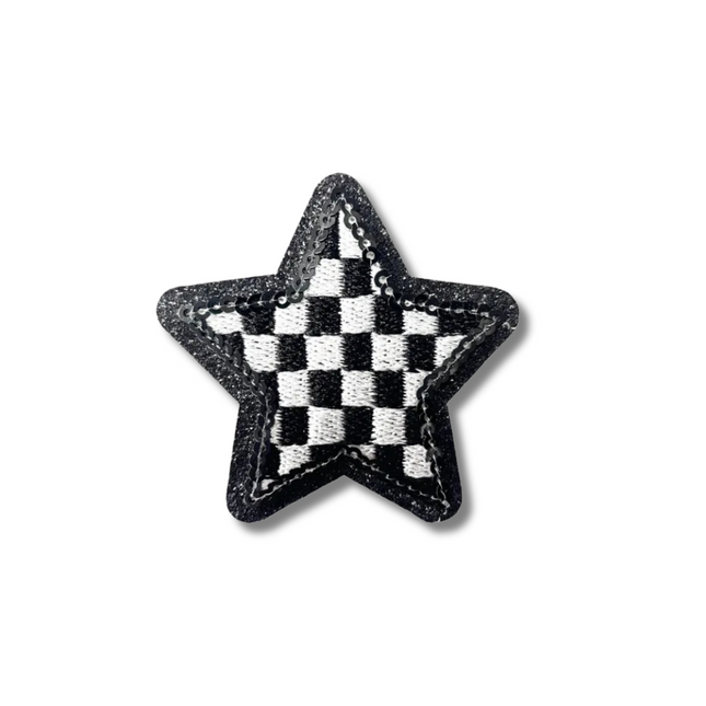 Checkered Star Embroidered Iron On Patch