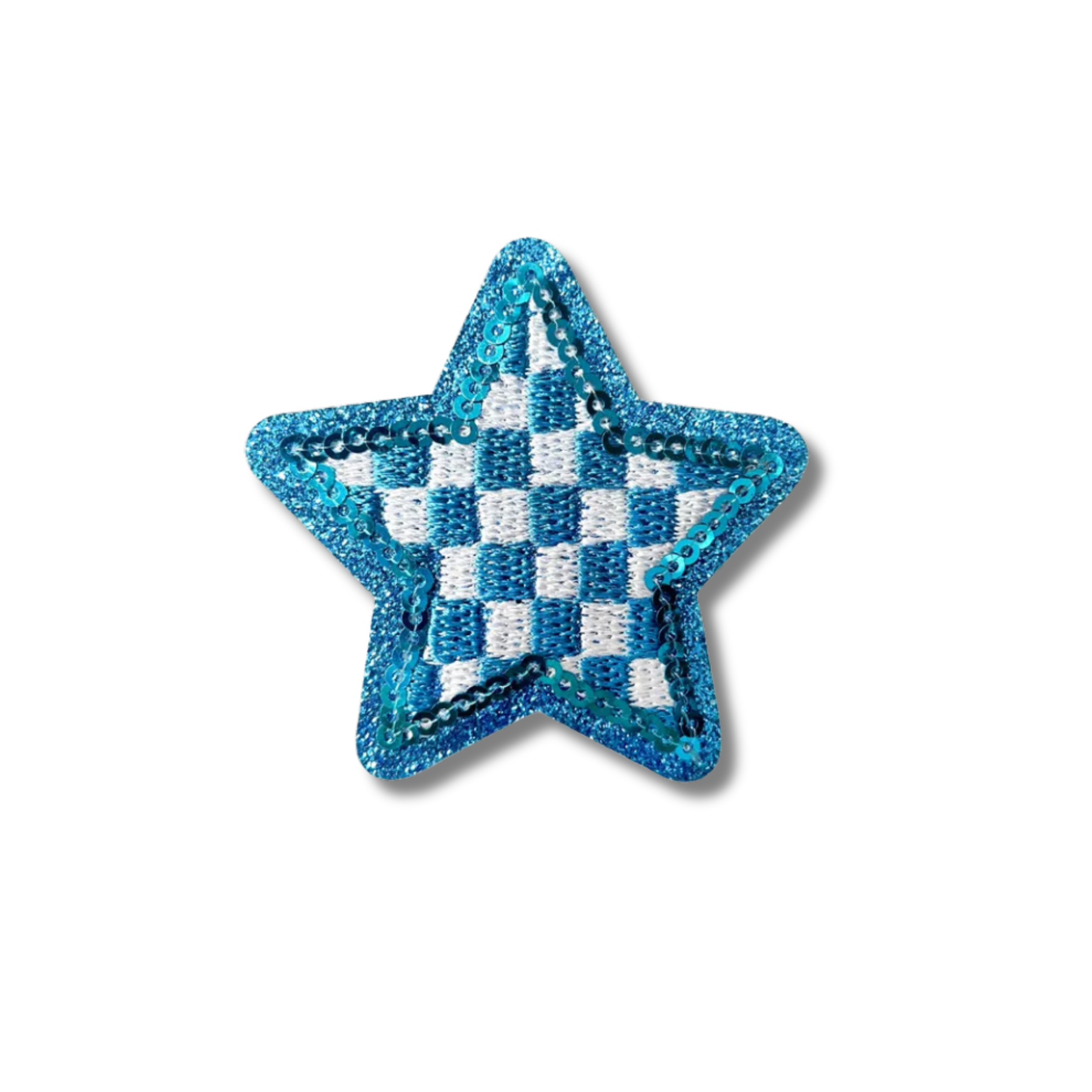 Checkered Star Embroidered Iron On Patch