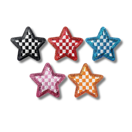 Checkered Star Embroidered Iron On Patch