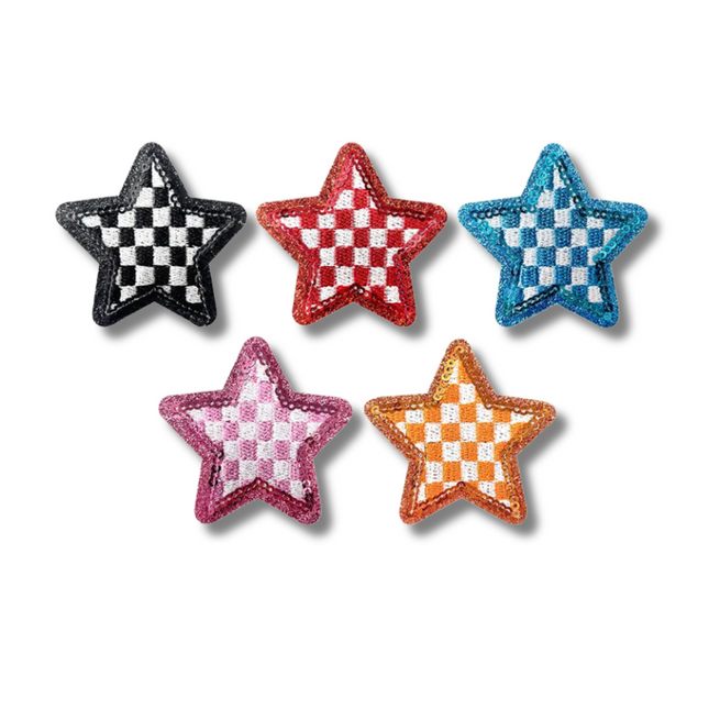 Checkered Star Embroidered Iron On Patch