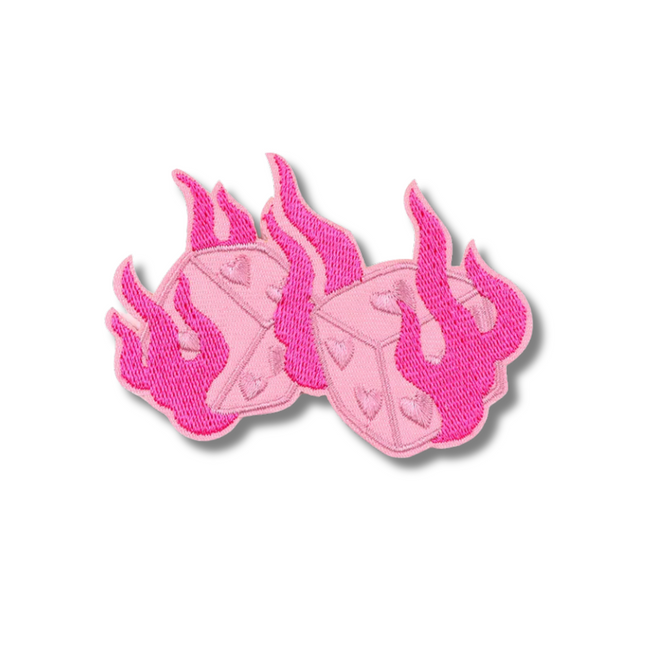 Dice Flame Embroidered Iron On Patch