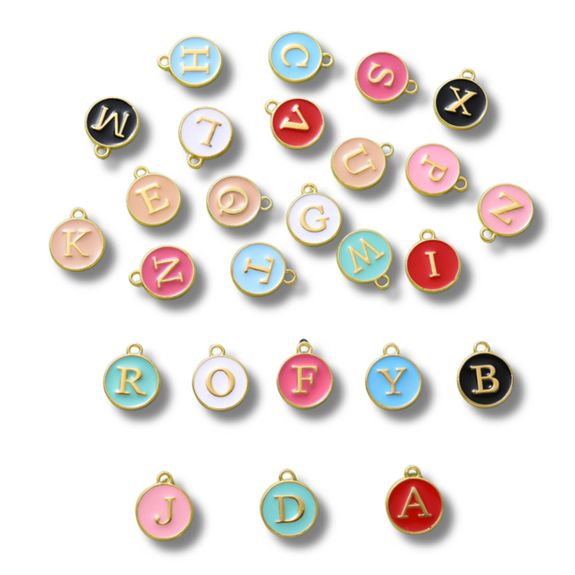 Gold Round Initial Letter Charm Set
