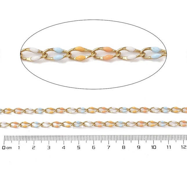 Autumn Skies Enamel Gold Link Chain By the Foot - Ion Plated Stainless Steel & Enamel