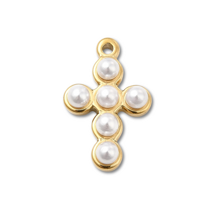 Cross Pearl Gold Charm