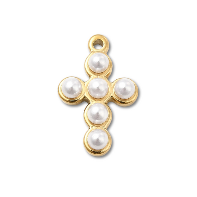 Cross Pearl Gold Charm
