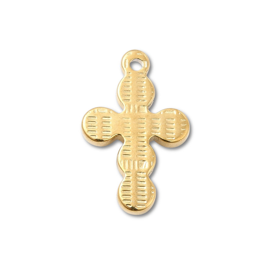 18k Gold PVD Stainless Steel Pearl Cross Charm