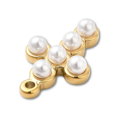 Cross Pearl Gold Charm