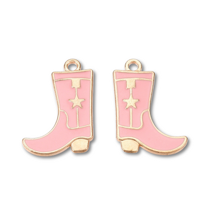 Cowboy Boot Star Gold Pink Charm