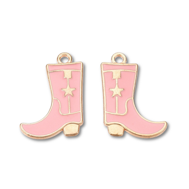 Cowboy Boot Star Gold Pink Charm