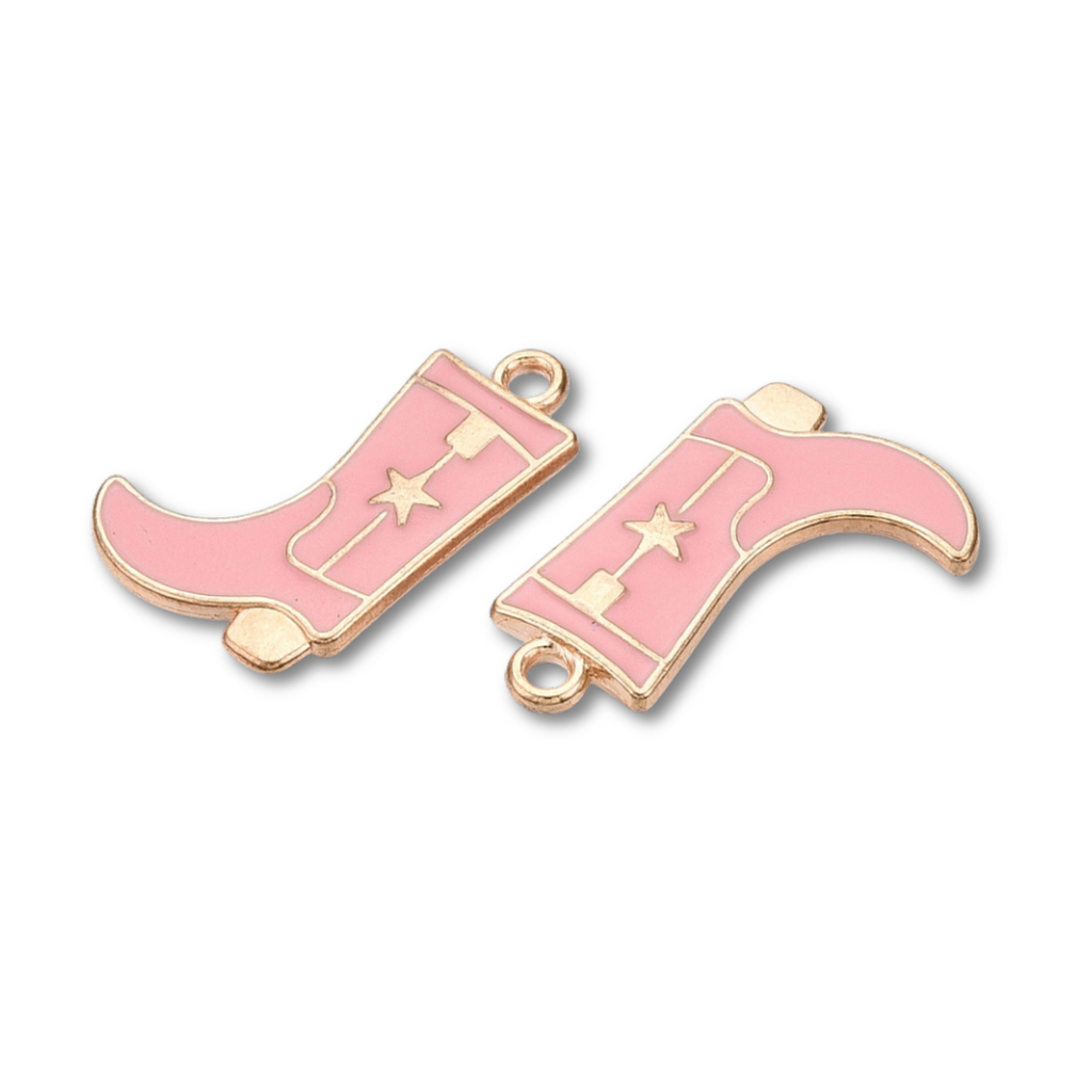Gold Alloy Pink Cowboy Boot Charm