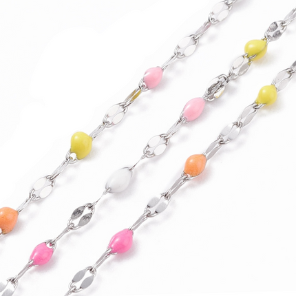 Candy Shop Enamel Dapped Silver Chain By the Foot - Stainless Steel