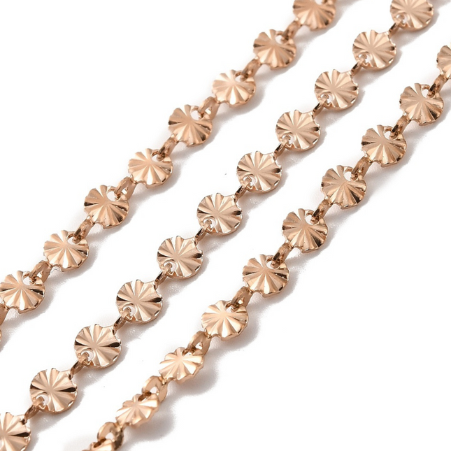 Rose Gold Sunburst Link Chain By the Foot - Ion Plated Stainless Steel