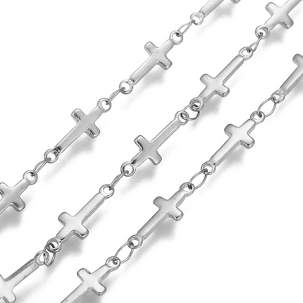 Silver Cross Link Chain By the Foot - Stainless Steel
