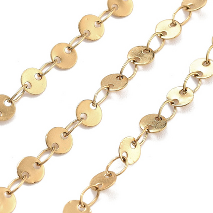 Gold Circle Link Chain By the Foot - PVD Plated Stainless Steel