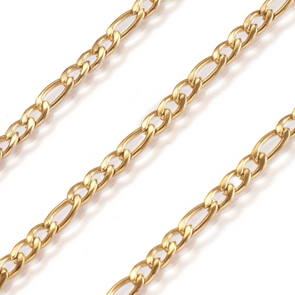 Gold Figaro Chain By the Foot - Ion Plated Stainless Steel