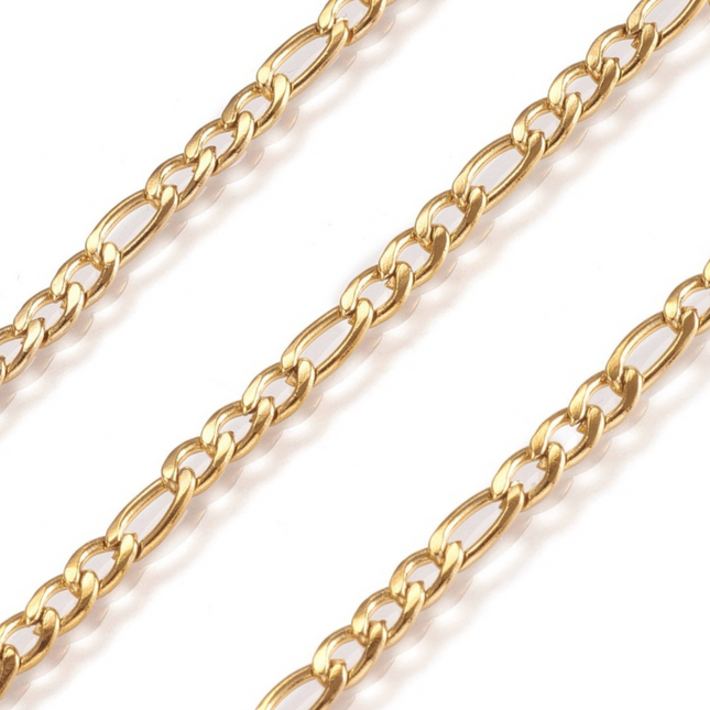 Gold Figaro Chain By the Foot - Ion Plated Stainless Steel