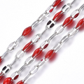 Red Enamel Dapped Silver Chain By the Foot - Stainless Steel