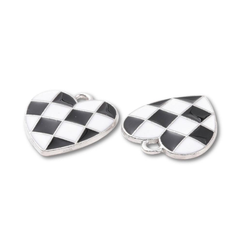 Silver Alloy Checkered Heart Charm