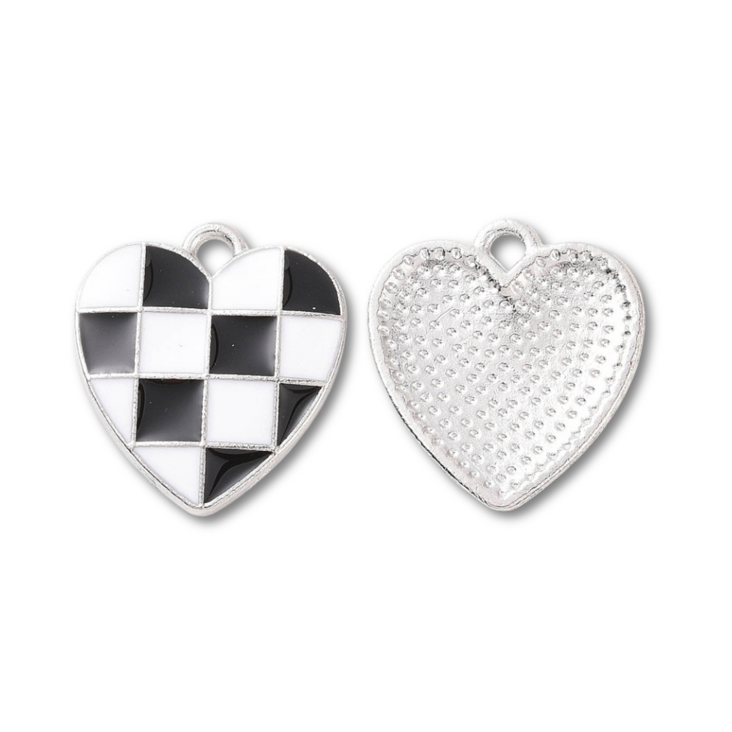 Silver Alloy Checkered Heart Charm