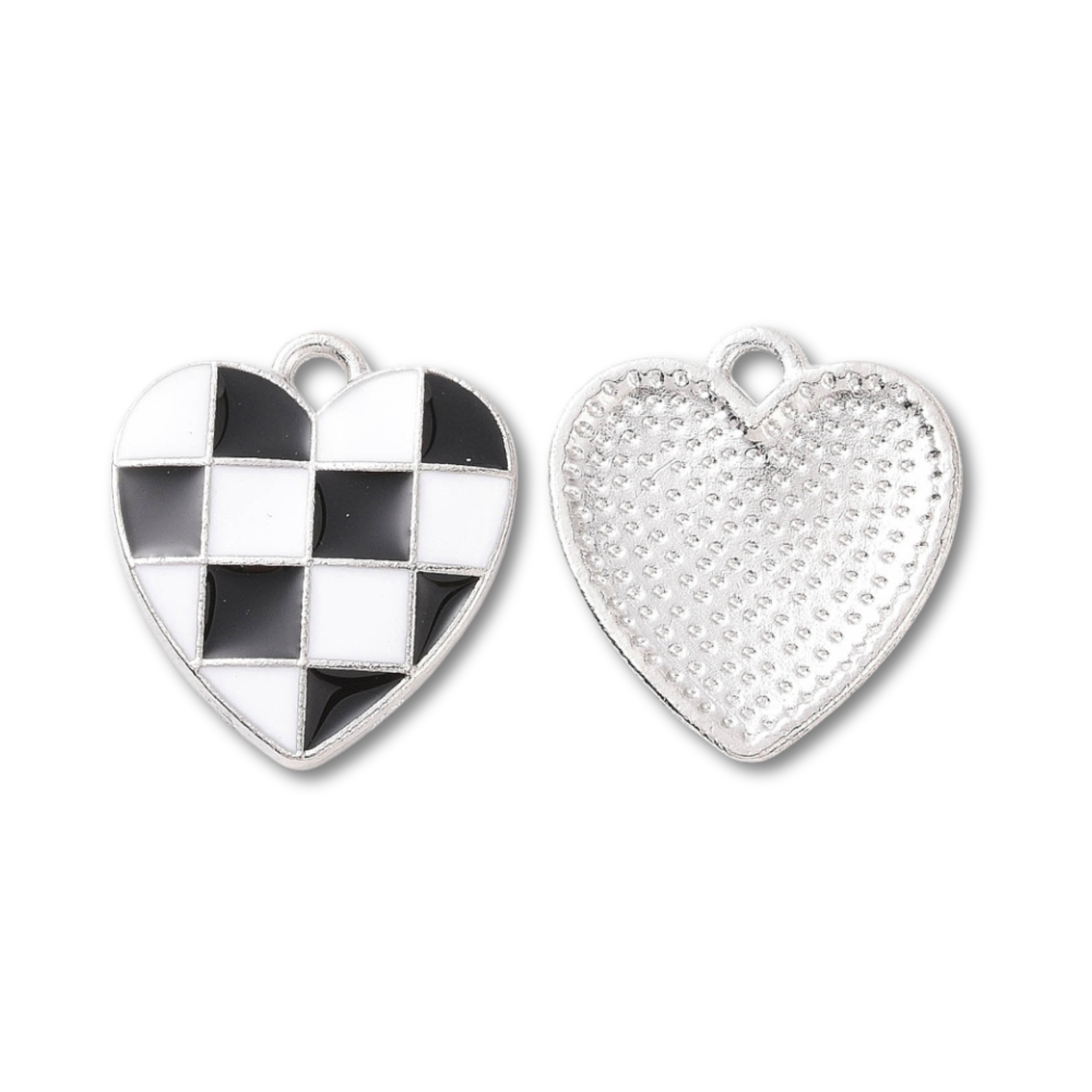 Silver Alloy Checkered Heart Charm