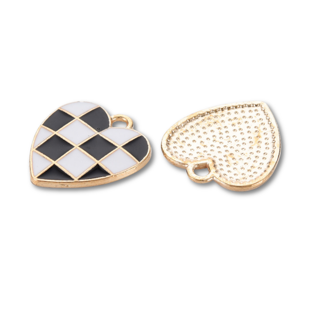 Gold Alloy Black Checkered Heart Charm