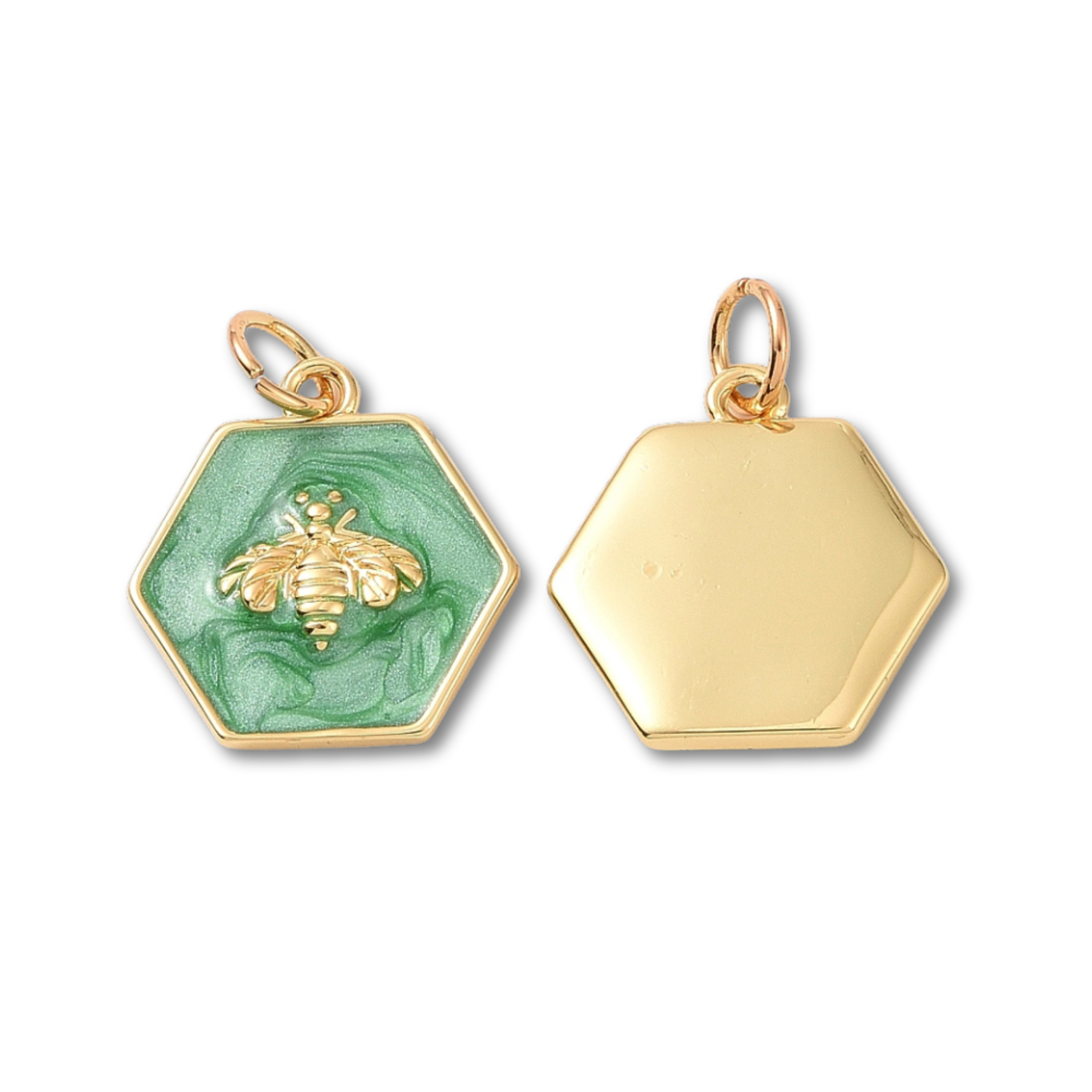 18k Gold Plated Brass Hexagon Bee Charm
