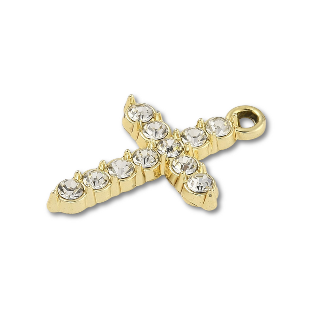 Gold Alloy Rhinestone Cross Charm