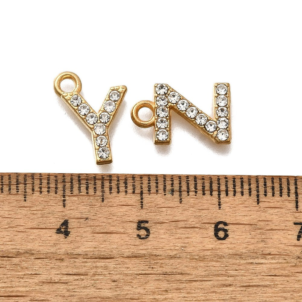 Gold Alloy Rhinestone Initial Charm Full Set