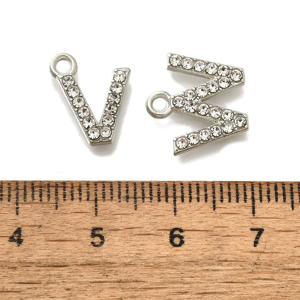 Silver Alloy Rhinestone Initial Charm Full Set