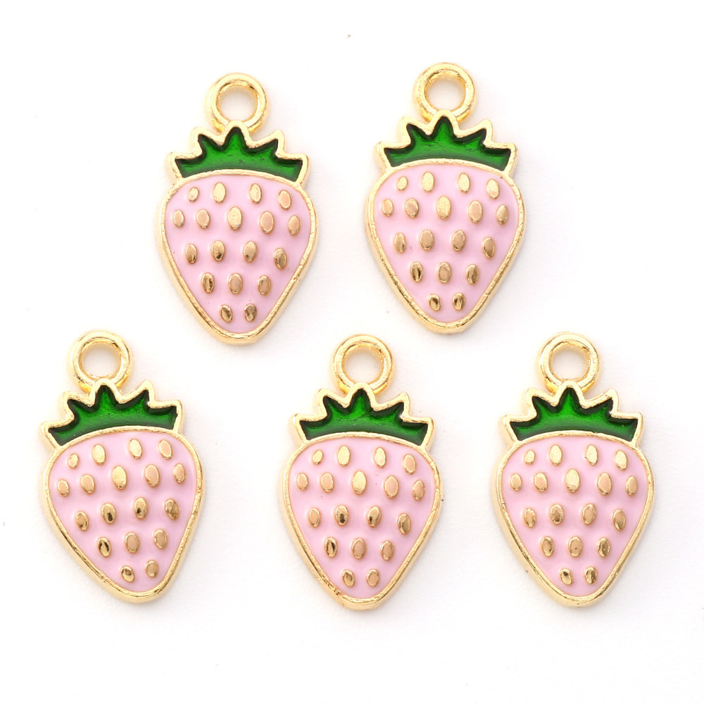 Gold Alloy Pink Strawberry Charm
