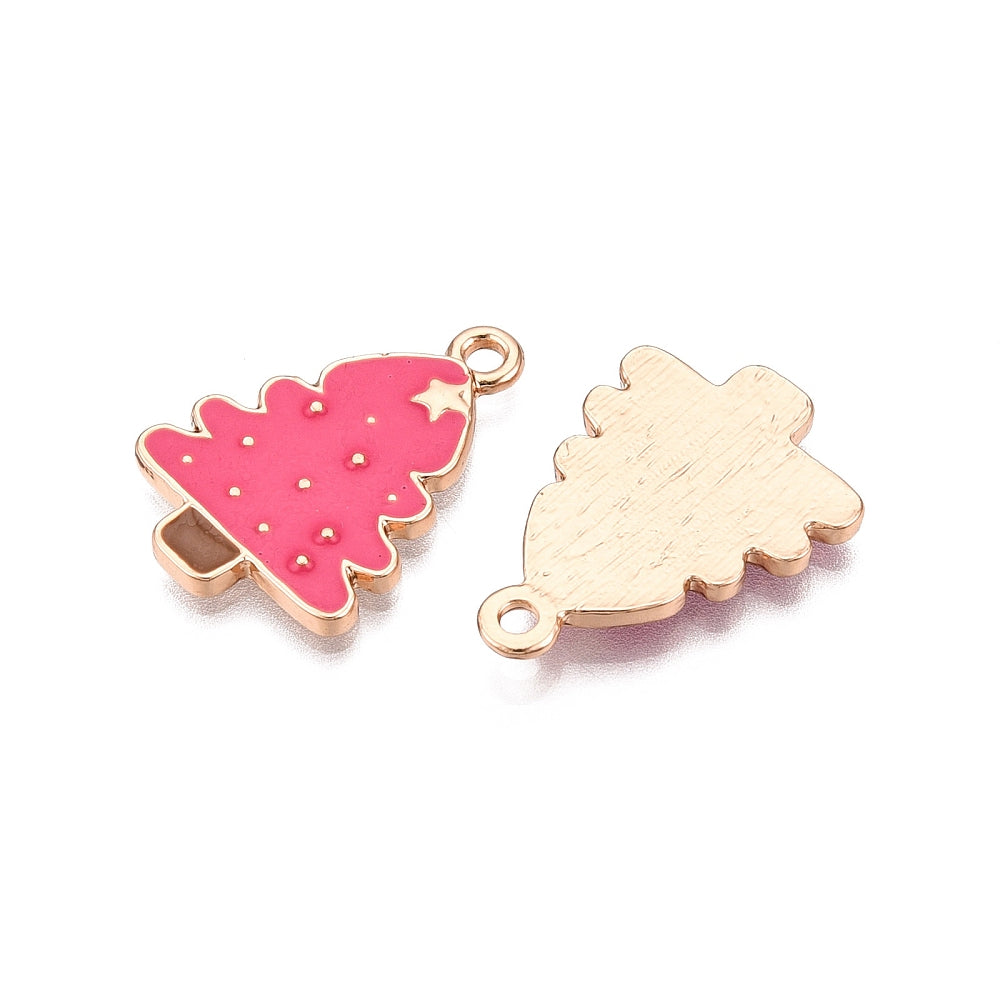 Gold Alloy Pink Christmas Tree Charm