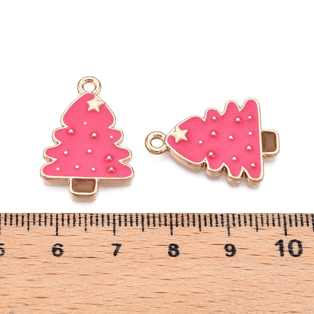 Gold Alloy Pink Christmas Tree Charm