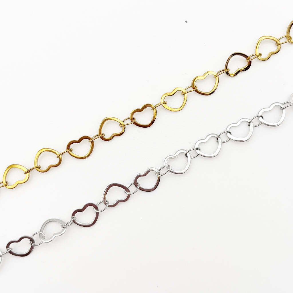 Gold Heart Link Chain By the Foot - Ion Plated Stainless Steel