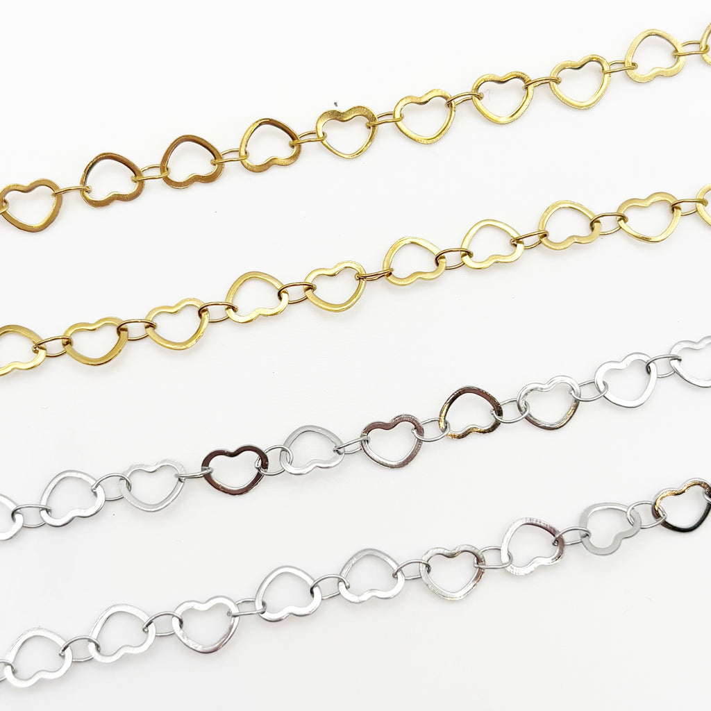 Gold Heart Link Chain By the Foot - Ion Plated Stainless Steel