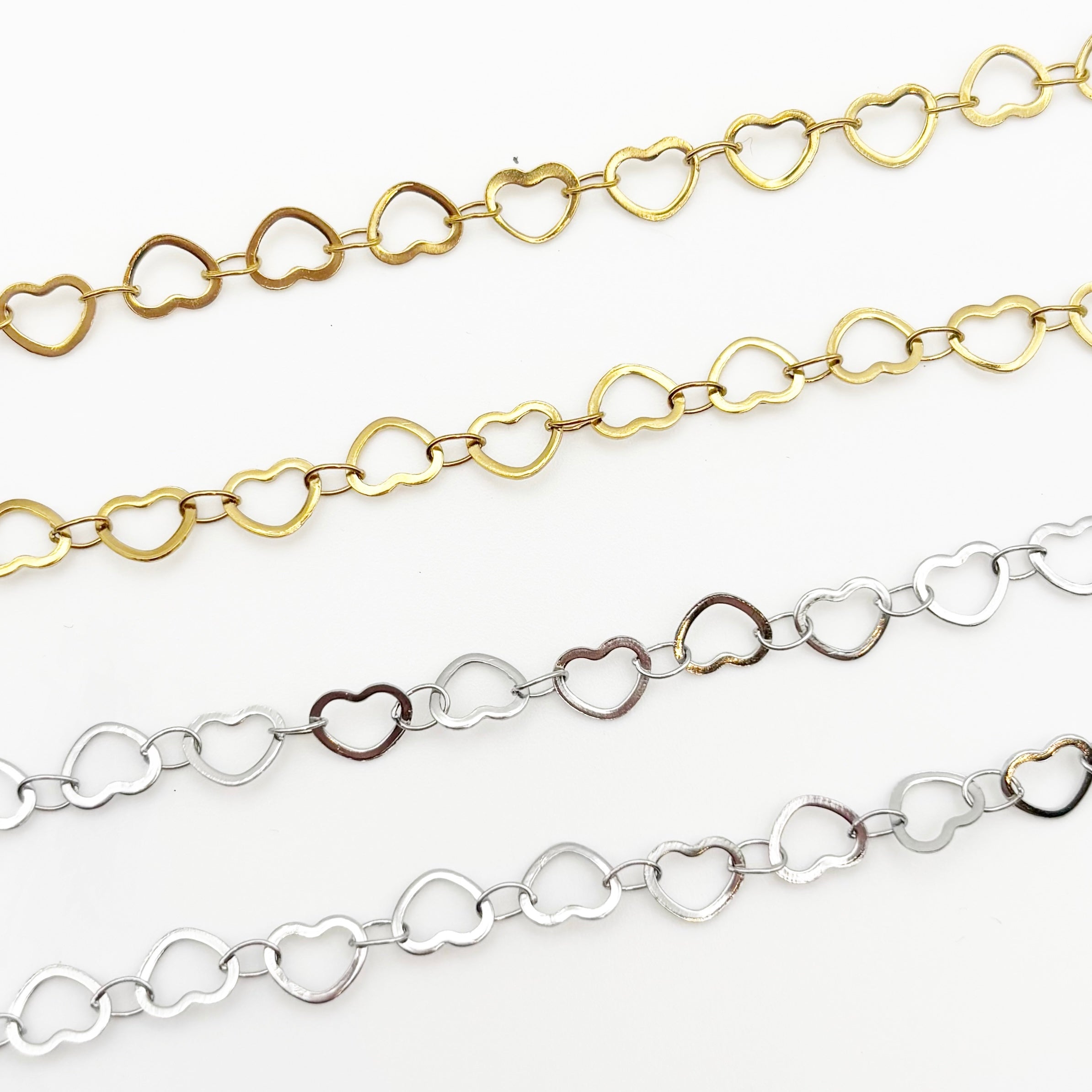 Gold Heart Link Chain By the Foot - Ion Plated Stainless Steel