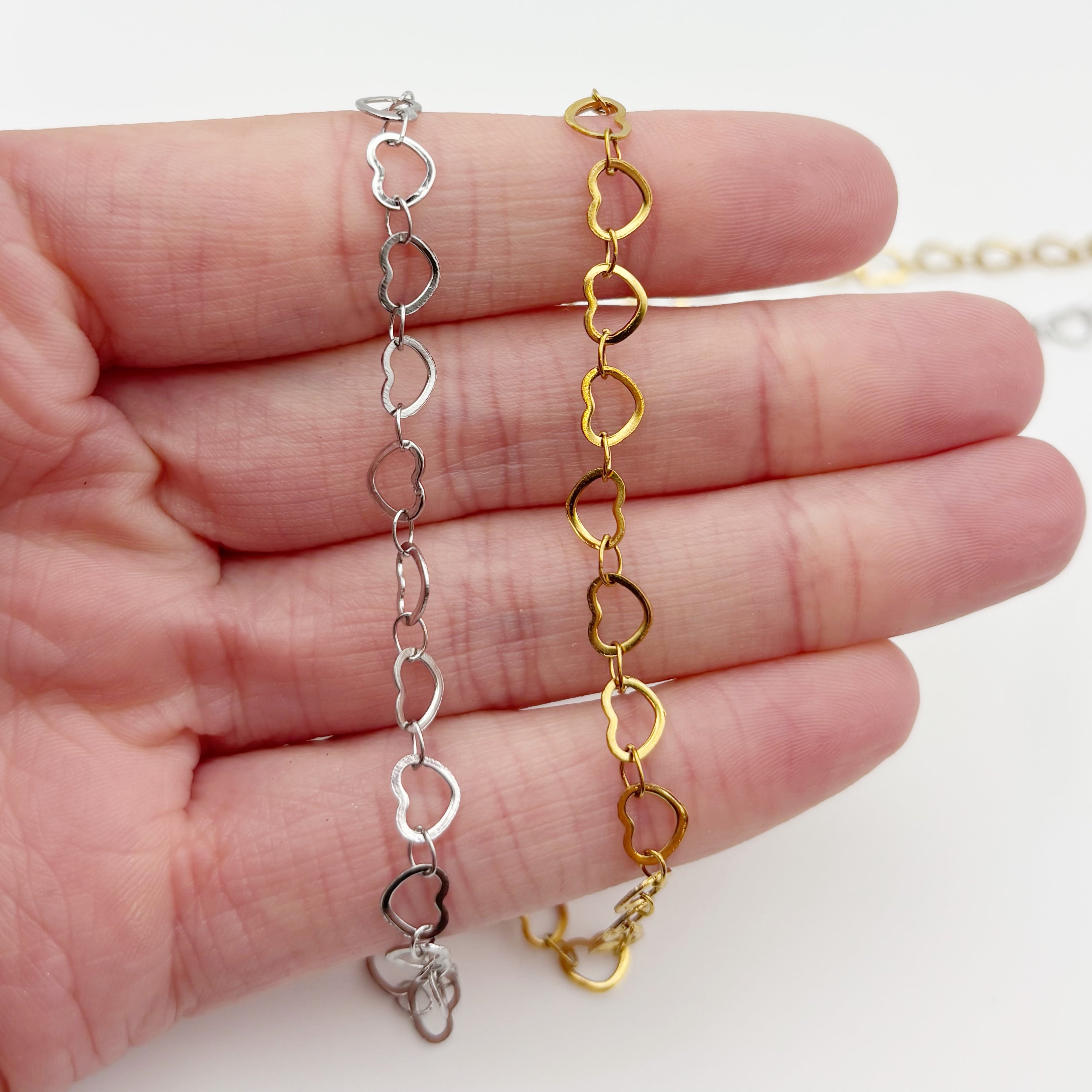 Gold Heart Link Chain By the Foot - Ion Plated Stainless Steel