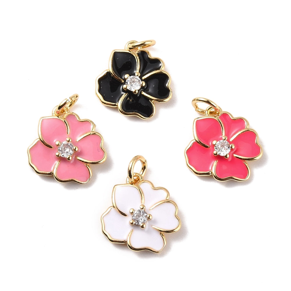 18k Gold Plated Brass Assorted Colorful Flower Charm