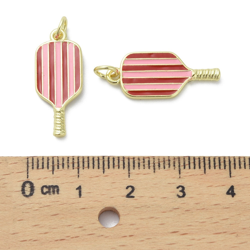 18k Gold Plated Brass Striped Pickleball Paddle Charm